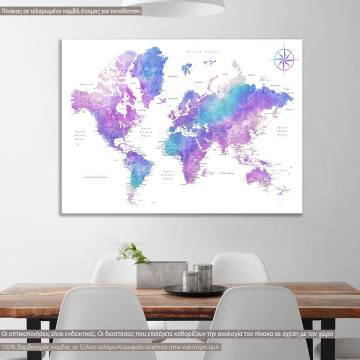 Πίνακας σε καμβά Purple blue world map 