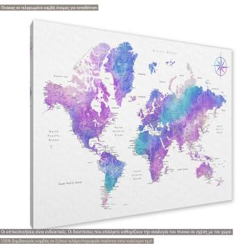 Πίνακας σε καμβά Purple blue world map  Καμβάς τελαρωμένος Όψη 1 2