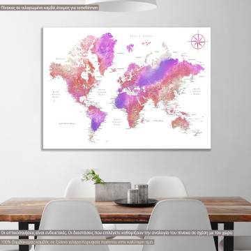 Πίνακας σε καμβά Purple red world map 