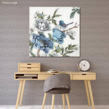 Canvas print Flowers and blue sparrow I