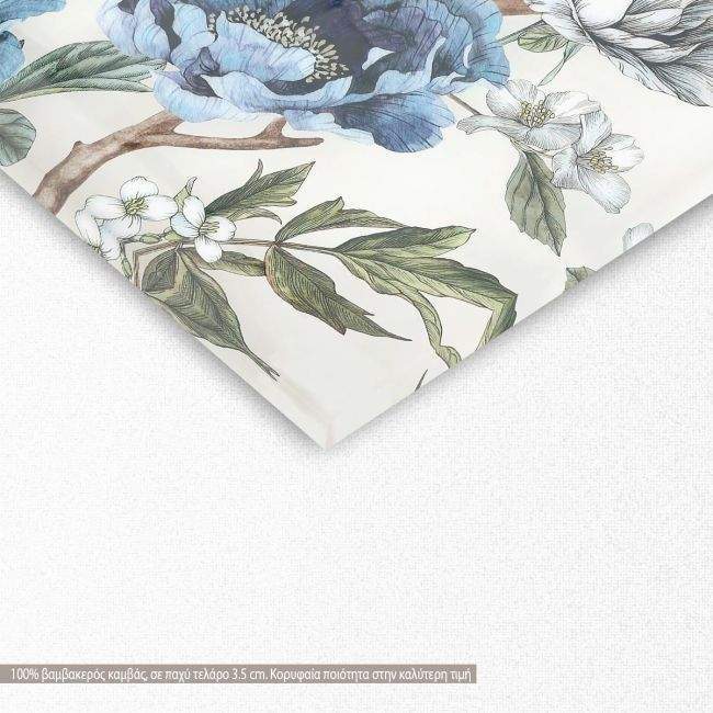 Canvas print Flowers and blue sparrow II