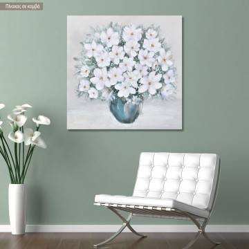 Πίνακας σε καμβά White flowers green vase