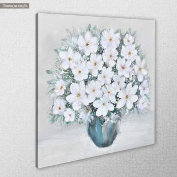 Πίνακας σε καμβά White flowers green vase 2