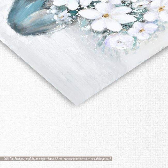 Πίνακας σε καμβά White flowers green vase, λεπτομέρεια