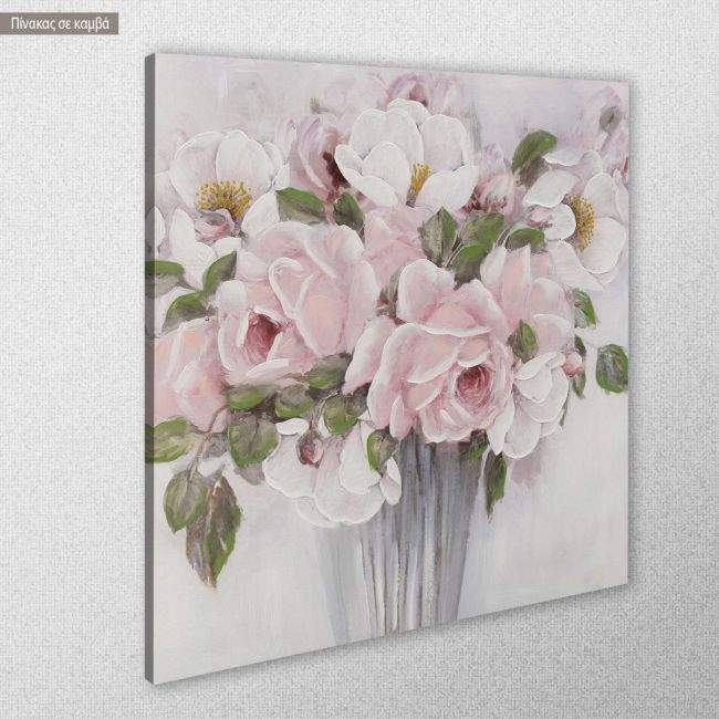 Πίνακας σε καμβά Pink roses in vase, κοντινό
