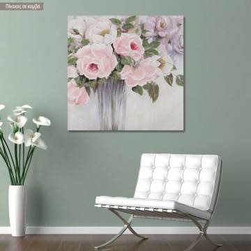 Πίνακας σε καμβά Pink roses in vase I