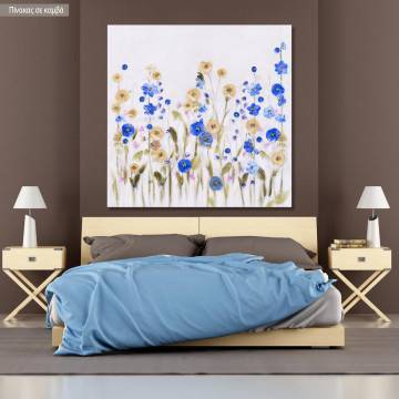 Canvas print Blue and yellow flowers square