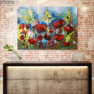 Πίνακας σε καμβά Παπαρούνες, Red spring poppy