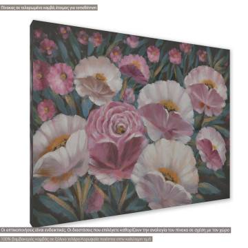Canvas print Pink flowers green leaves Framed canvas View 1 2
