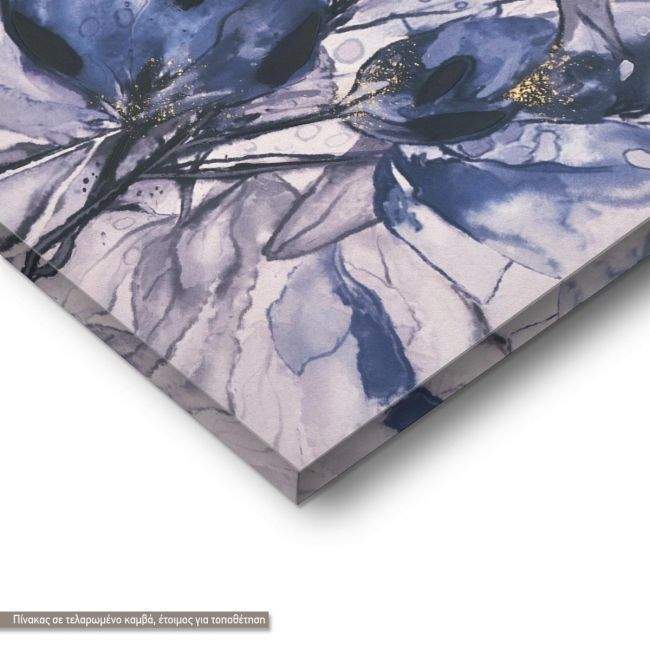 Πίνακας σε καμβά Blue flowers gold details I, λεπτομέρεια