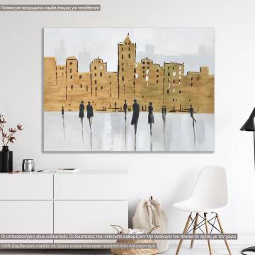 Canvas print Human figures in the brown city
