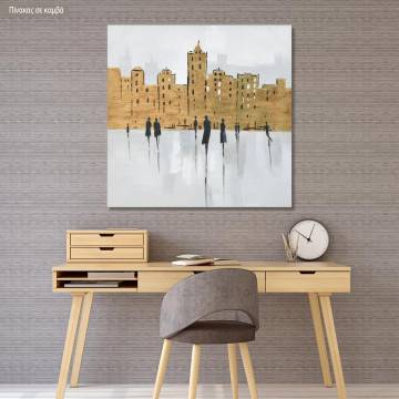 Canvas print Human figures in the brown city, square