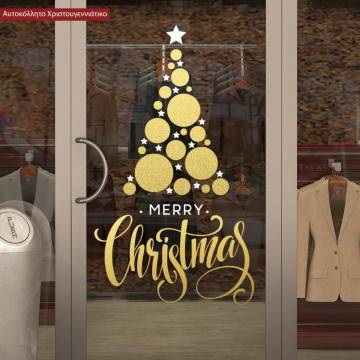 Christmas sticker, Vector golden Christmas tree