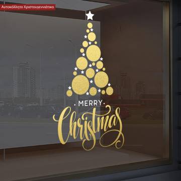 Christmas sticker, Vector golden Christmas tree 2