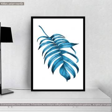 A turquoise watercoloured leaf, κάδρο, μαύρη κορνίζα